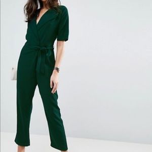 Green ASOS Design Wrap Jumpsuit with Self Belt